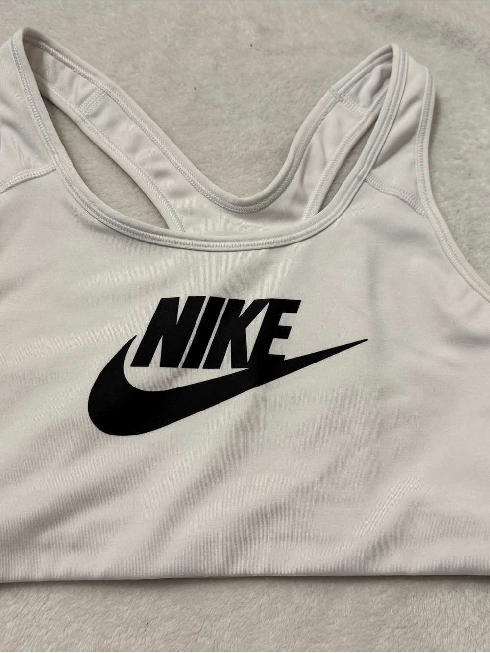 Nike White Sports Bra with Black Swoosh Logo